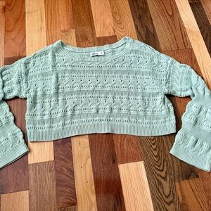Hollister Sage Green Cropped Openwork Knit Sweater